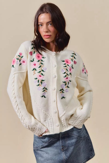 SO ME Floral Embroidered Coquette Sweater Cardigan