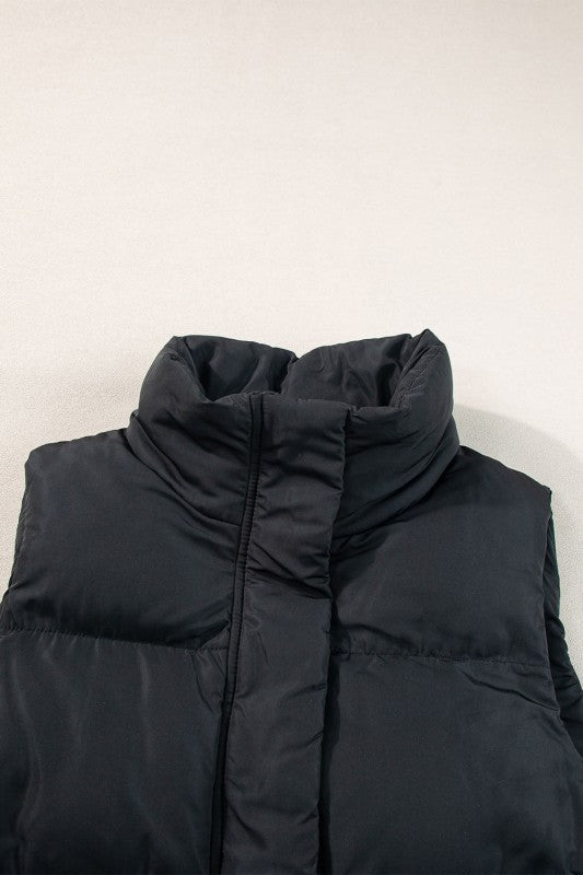 Solid Zip-Up Pocketed Puffer Vest