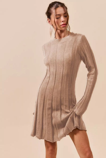 SO ME Ribbed Long Sleeve Mini Sweater Dress