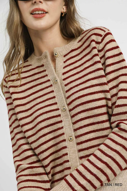 Umgee Striped Button-Up Knit Cardigan