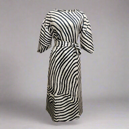 Women's Elegant Geometric Print Batwing Sleeve Round Neck Maxi Dress