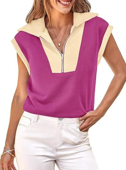 Fisoew Color‑Block Half‑Zip Polo Sweatshirt