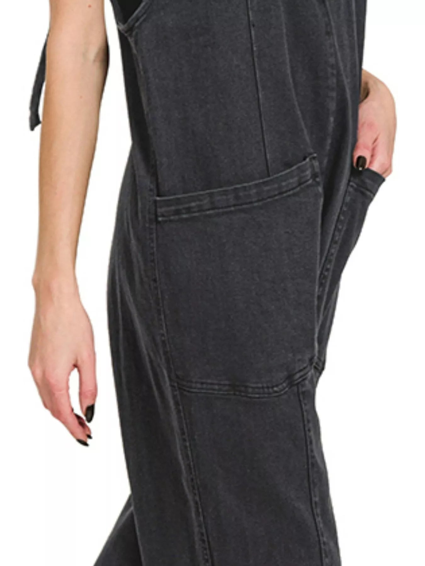 Zenana Casual Adjustable Strap Baggy Jumpsuit with Pocket in Black