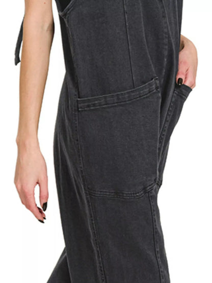 Zenana Casual Adjustable Strap Baggy Jumpsuit with Pocket in Black