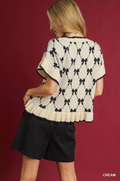 Umgee Bow Knit Ruffle Sleeve Sweater