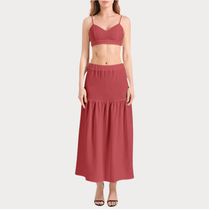 Brooklyn Republic™ Cranberry Rouge Bralette Top and High Slit Thigh Skirt - Lolomo!