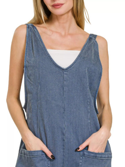 Zenana Casual Adjustable Strap Baggy Jumpsuit With Pocket in Blackberry