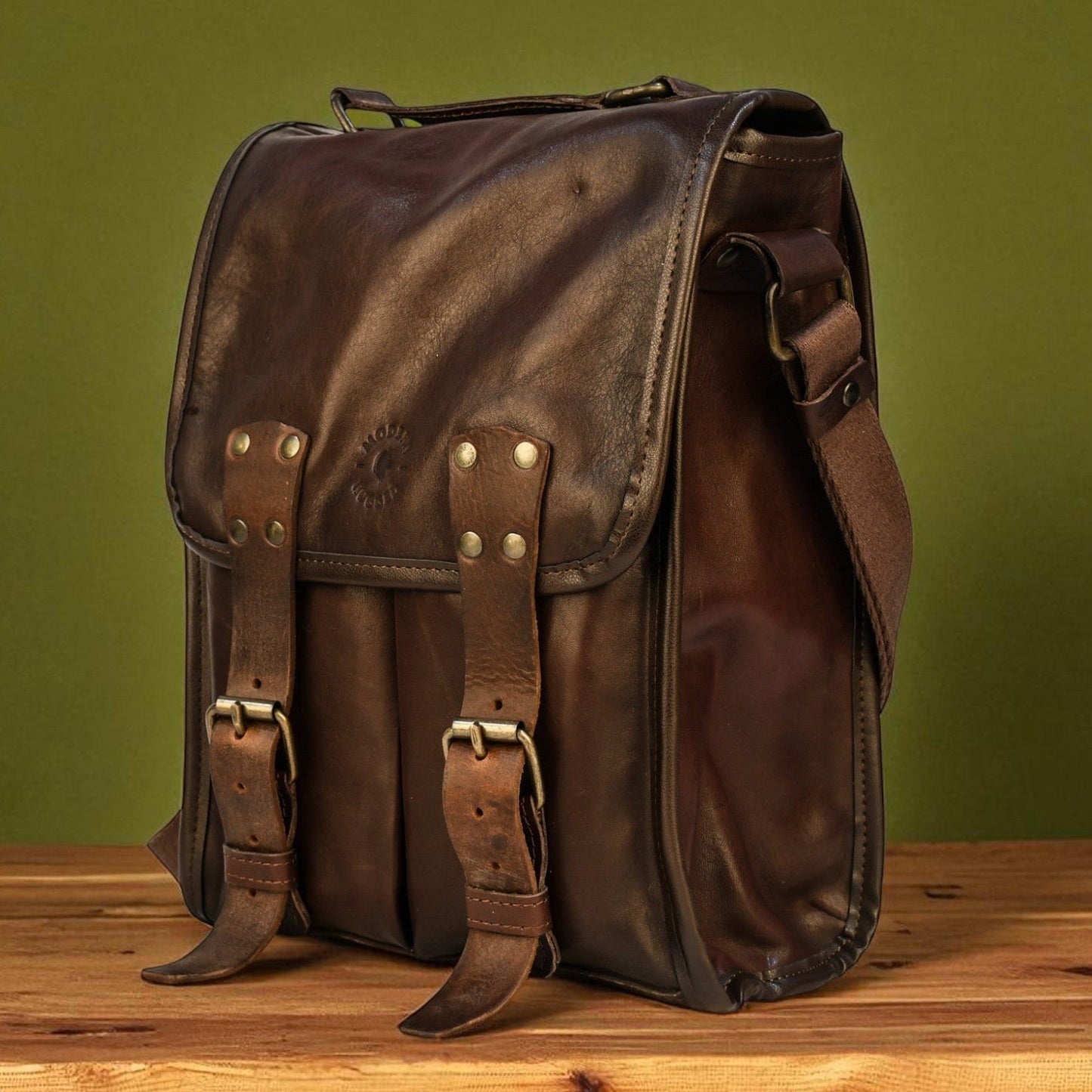Bovine Leather Medium Satchel Bag - Brown