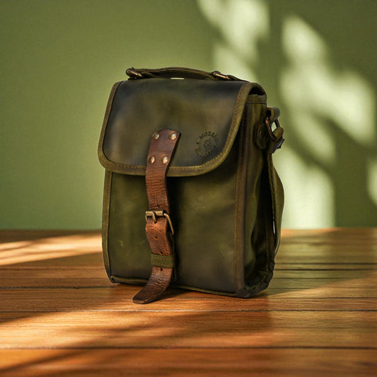 Bovine Leather Small Satchel Bag - Olive
