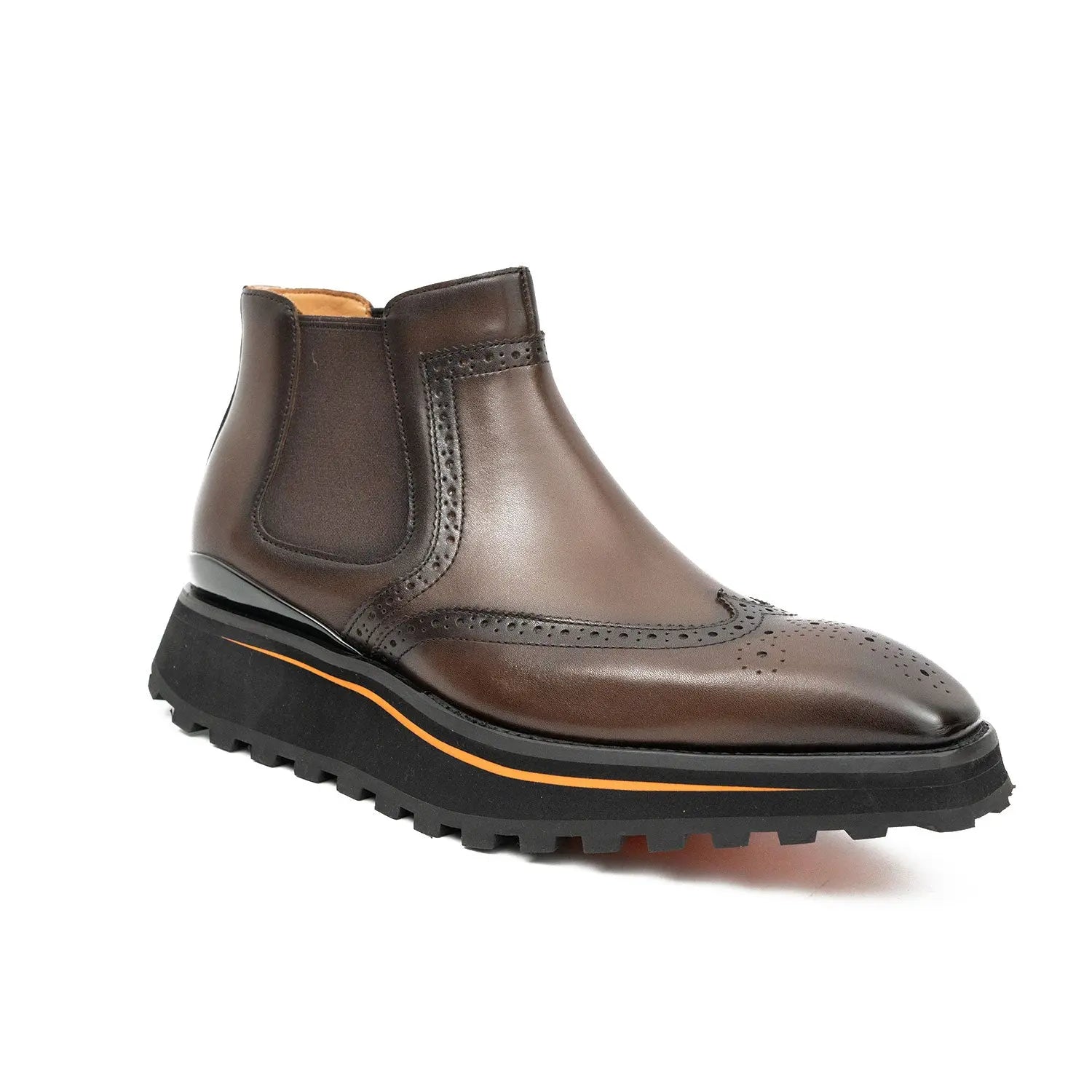 Brogue Thick-Soled Chelsea Boot 2891 Coffee