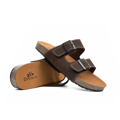 Brown Double - Strap Buckle Slide Sandals