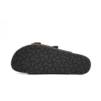 Brown Double - Strap Buckle Slide Sandals