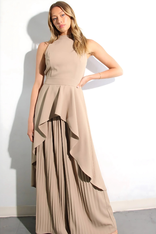 Escape to Milan Taupe Pleated Pants Set - Lolomo!