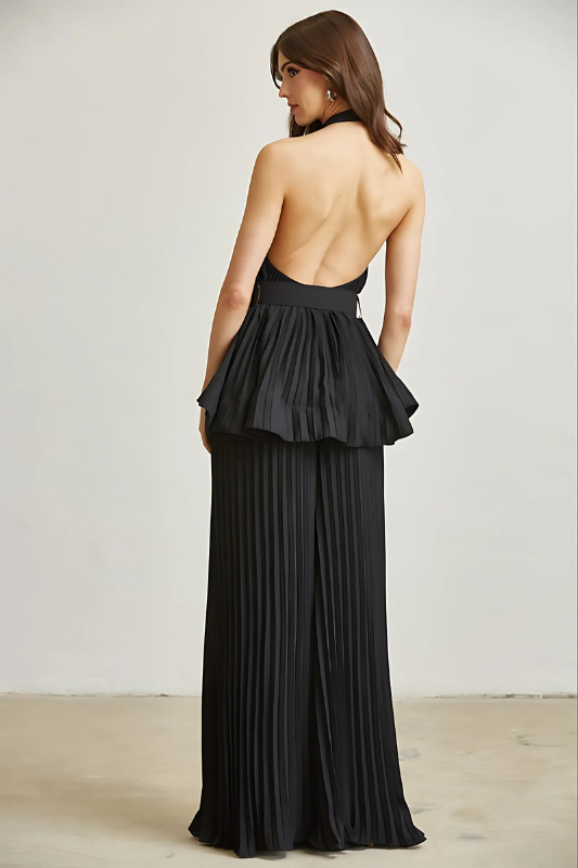 Midnight in Monaco Chiffon Pleated Pant Set - Lolomo!