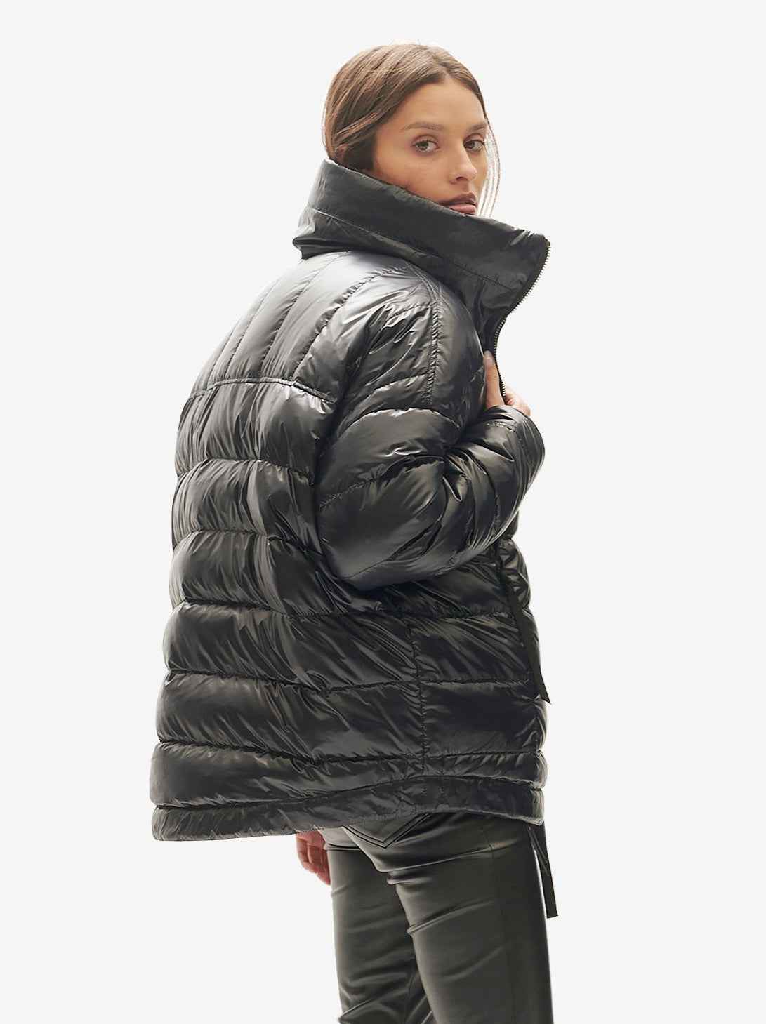 Reversible Wool Half Zip Puffer - Black Plaid