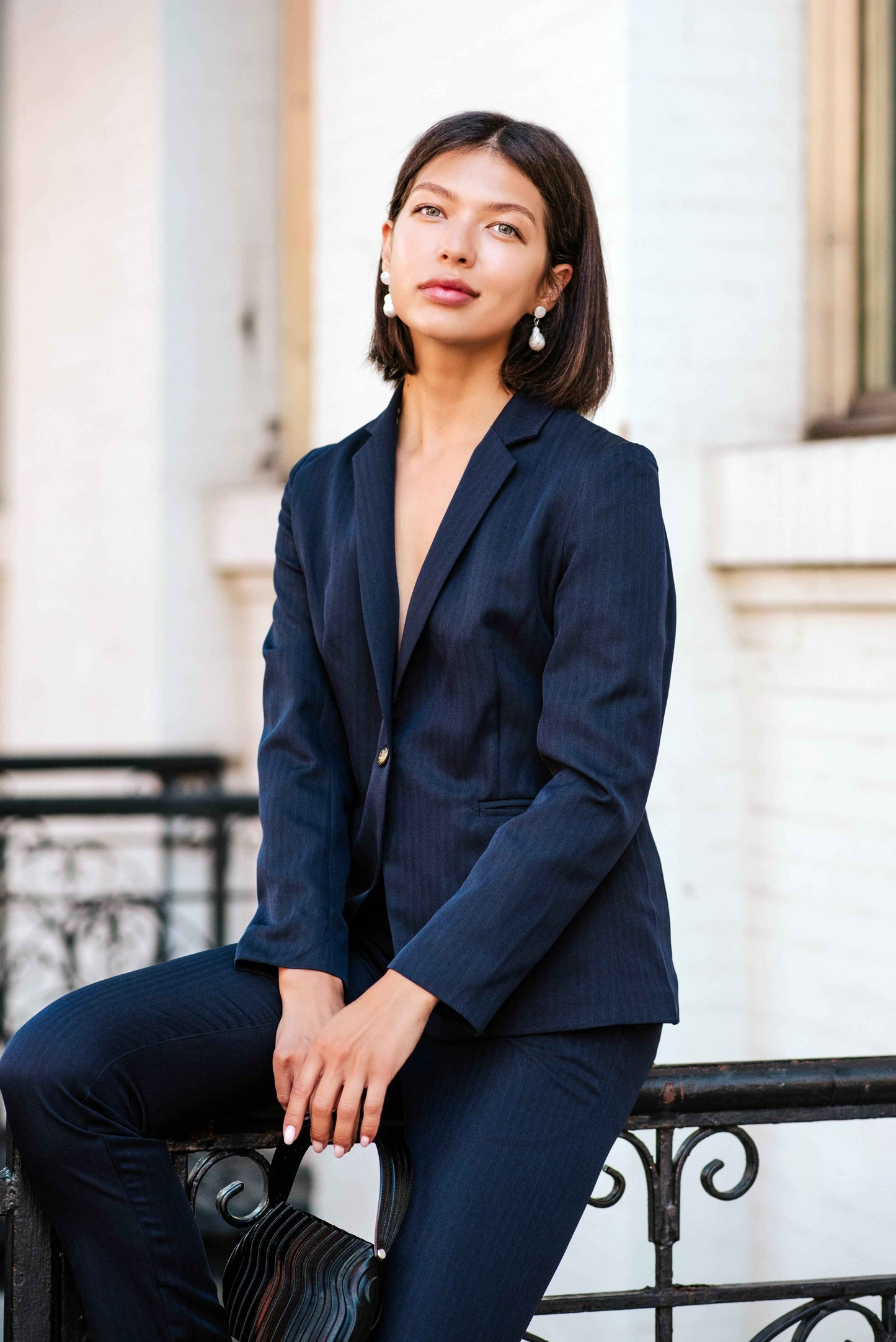 Navy Peak-Lapels Single-Breasted Blazer – Women’s Tailored Jacket