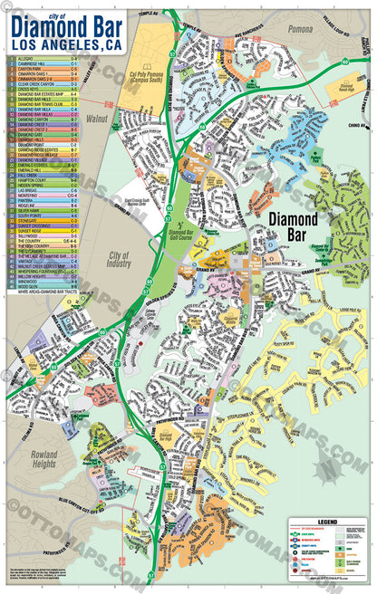 Diamond Bar Map, Los Angeles County, CA - POSTER PRINTS