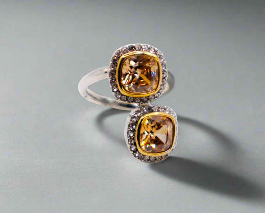 Radiant Gemstone Duo Ring – Elegant Two Stone Gemstone