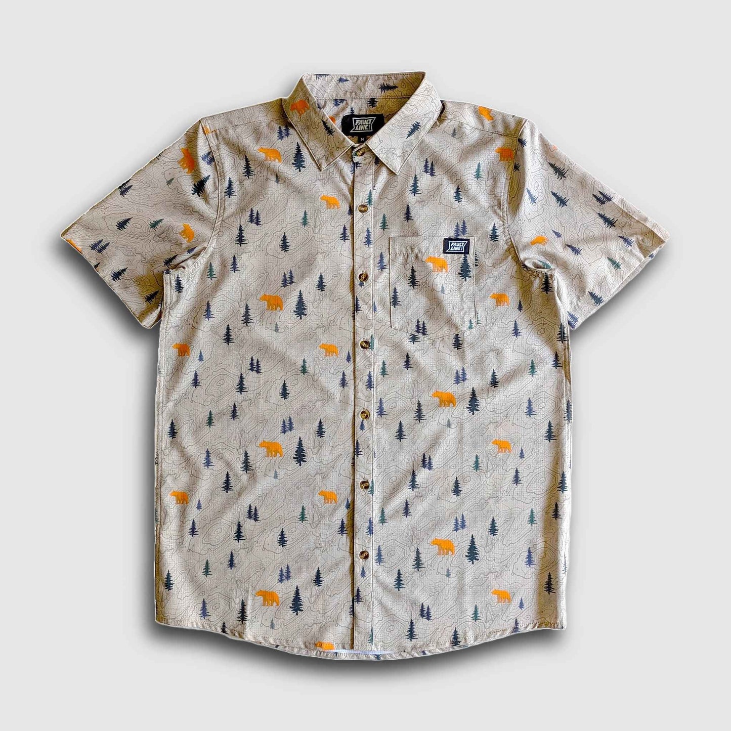 Langley Performance Button Up Shirt - Khaki/Bear