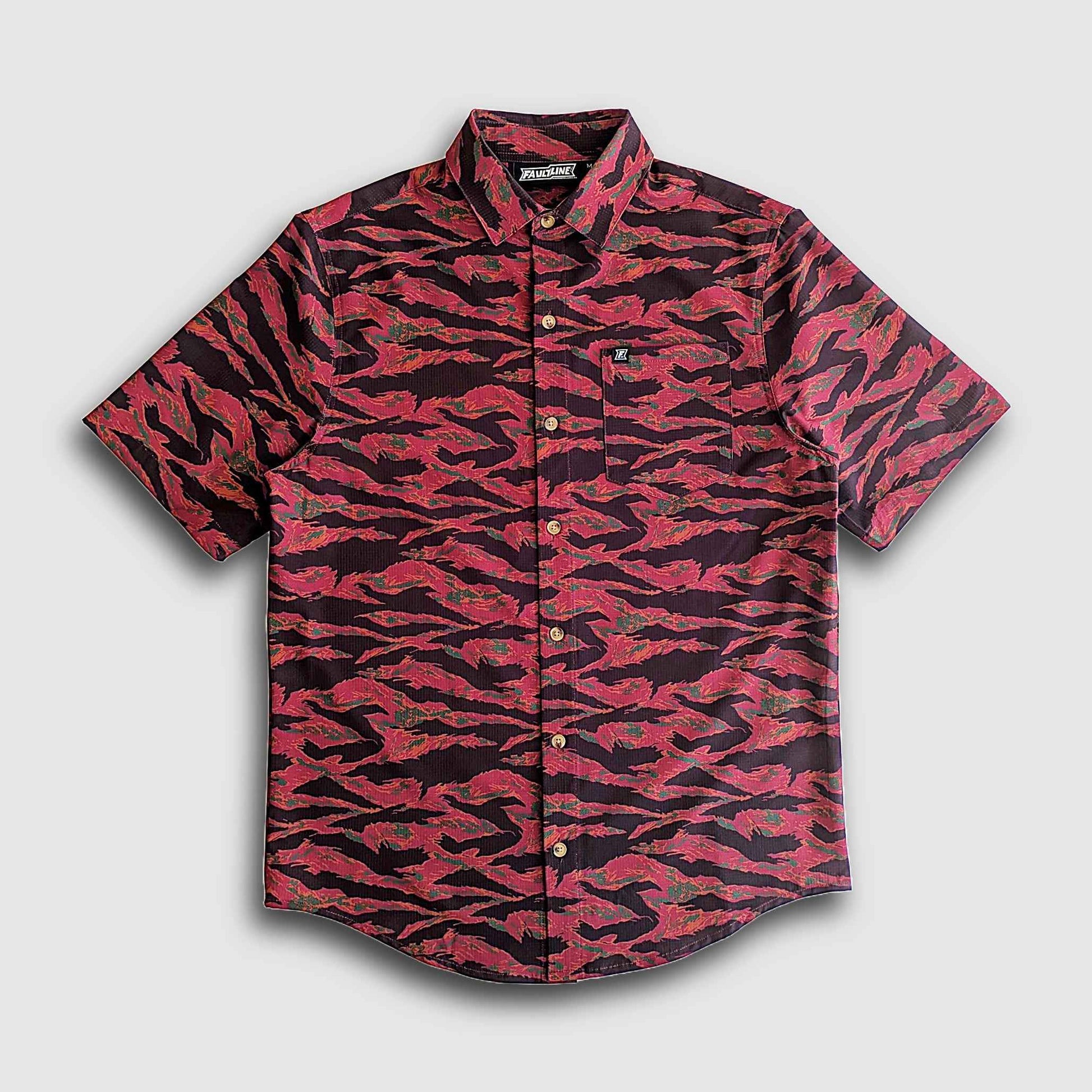 Langley Performance Button Up Shirt - Maroon Tiger Camo