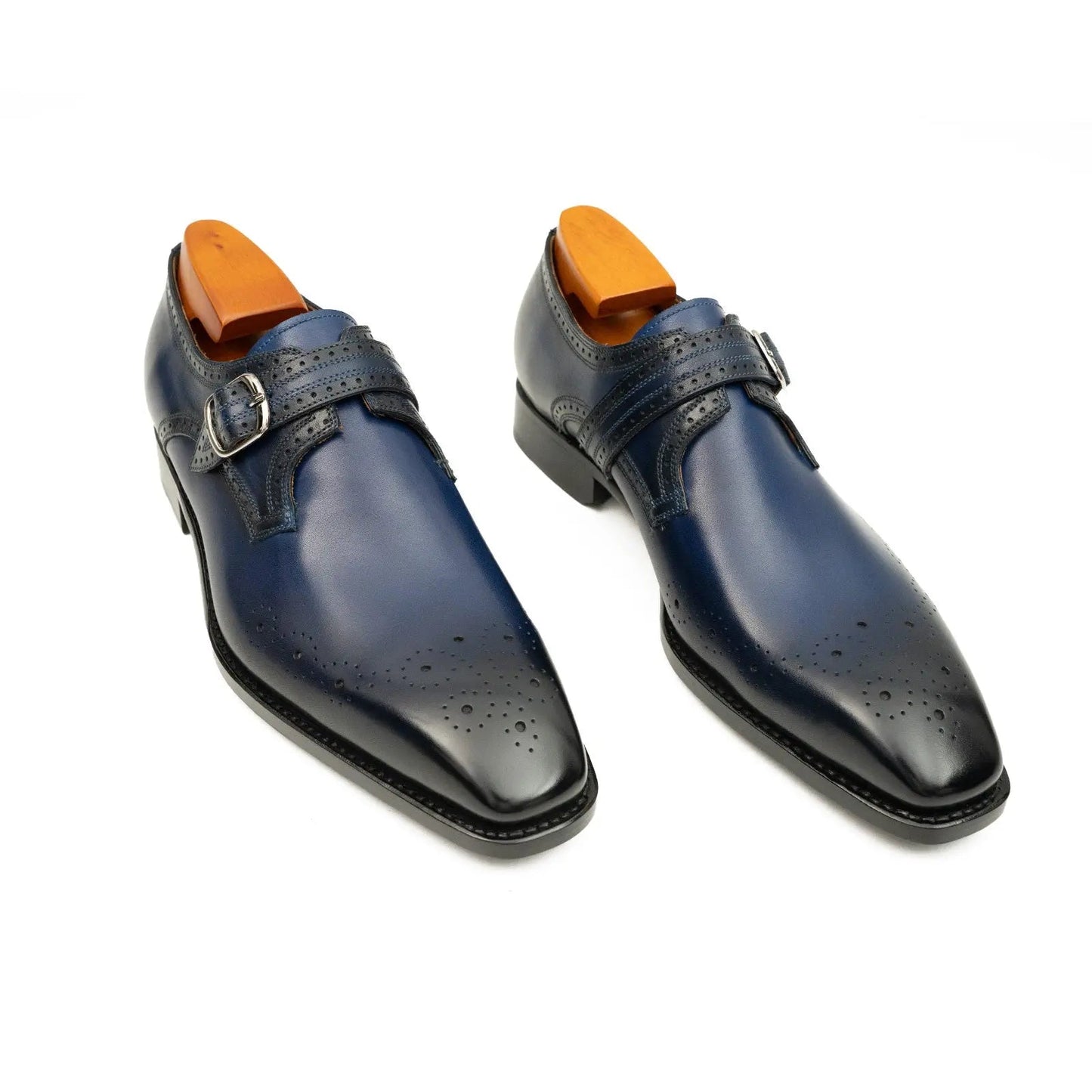 Goodyear Welted Monk Strap Shoes Blue