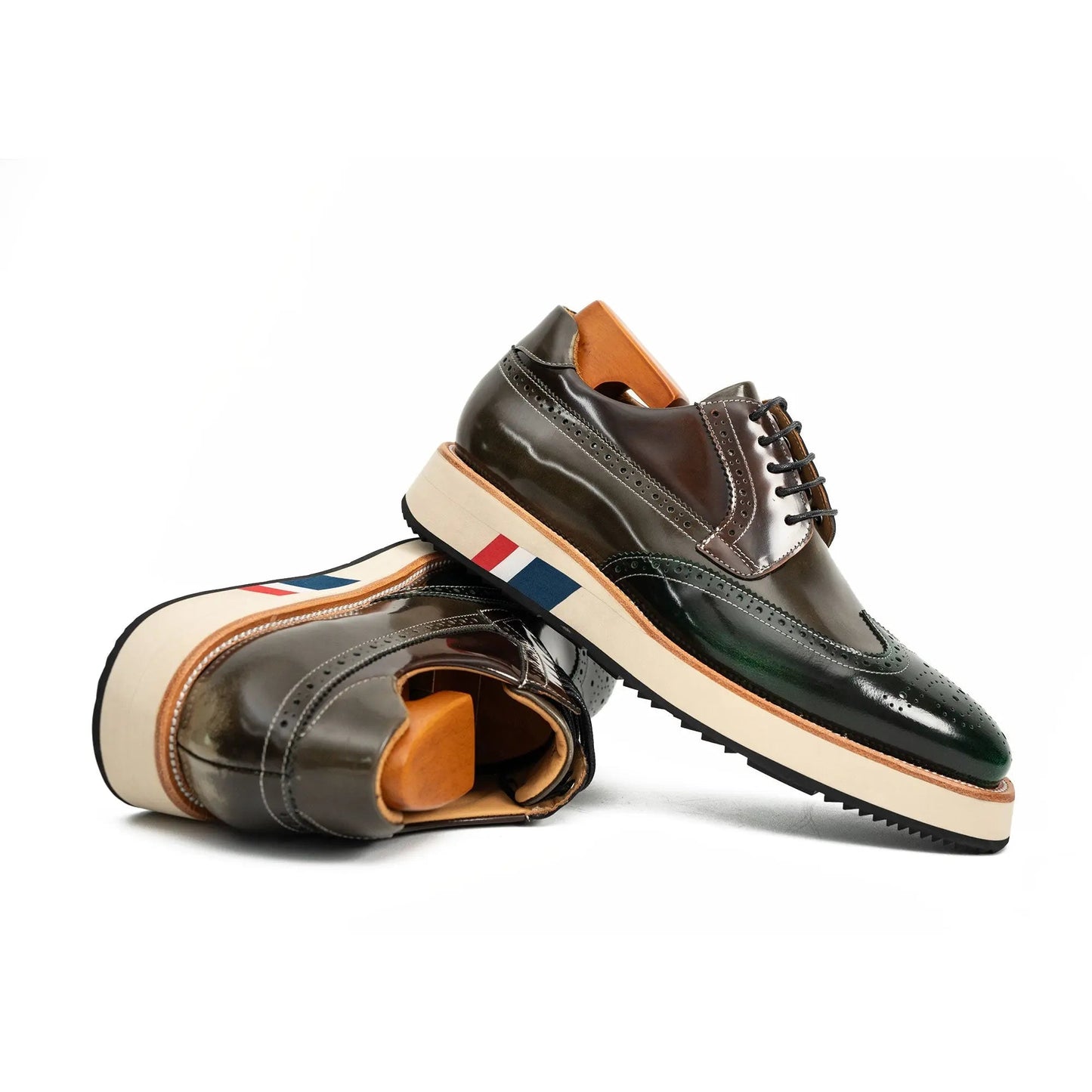 Green & Brown Brogues with Thick Heel