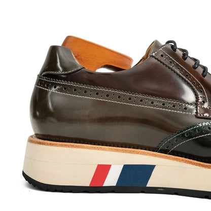 Green & Brown Brogues with Thick Heel