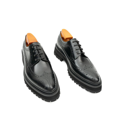 Handmade Chunky - sole Brogue Shoes Black