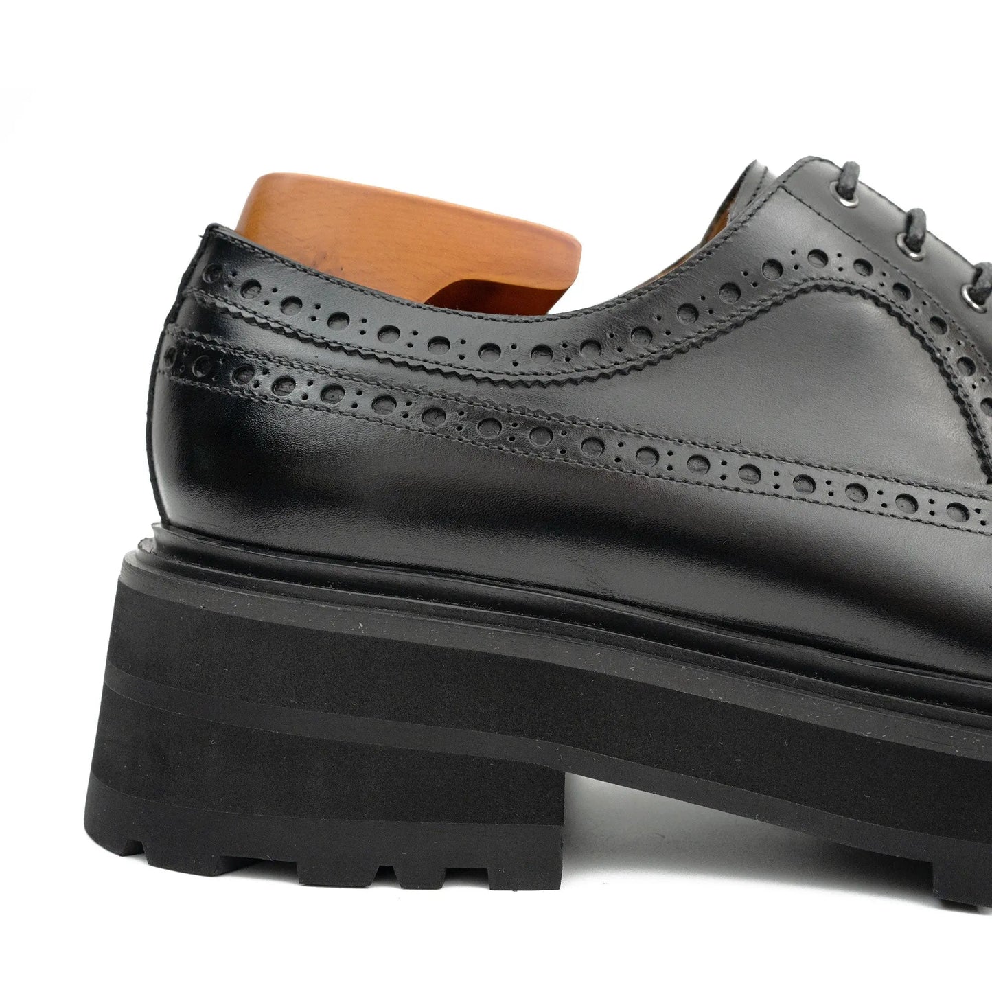 Handmade Chunky - sole Brogue Shoes Black