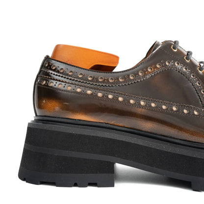 Handmade Chunky - sole Brogue Shoes Brown