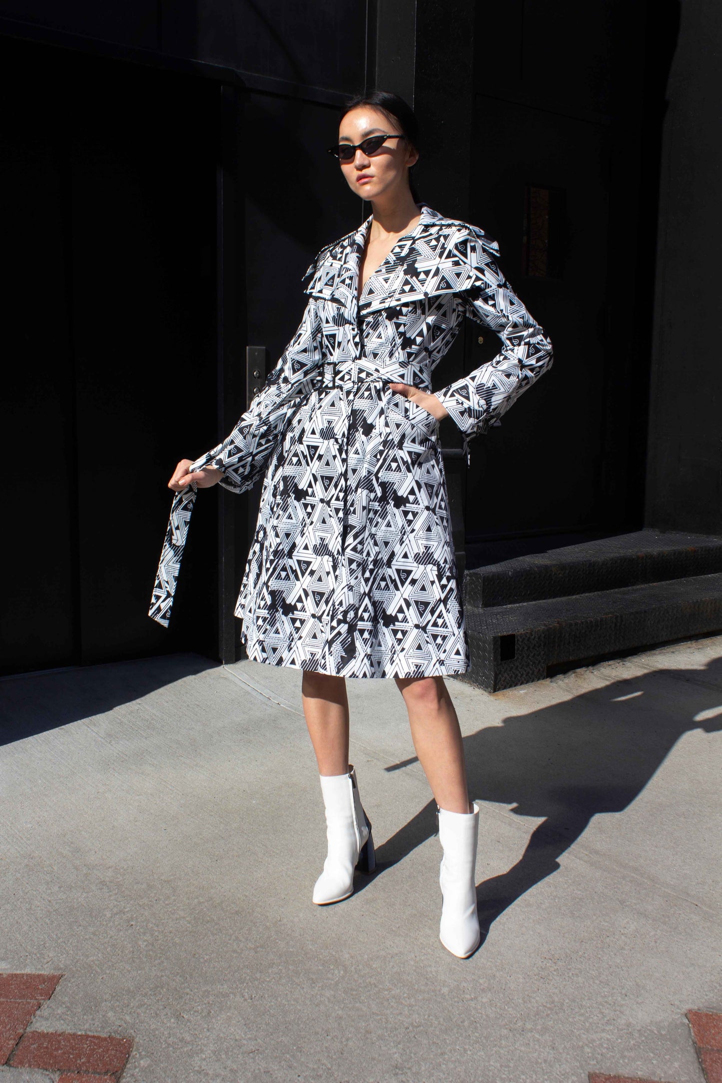 Amour Geometric Long Trench Coat – Modern Women’s Outerwear