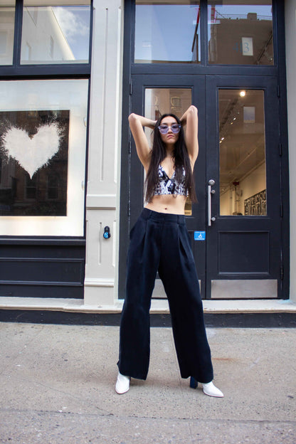 Remi Navy Wide-Leg Pants – Elegant Women's High-Waist Trousers