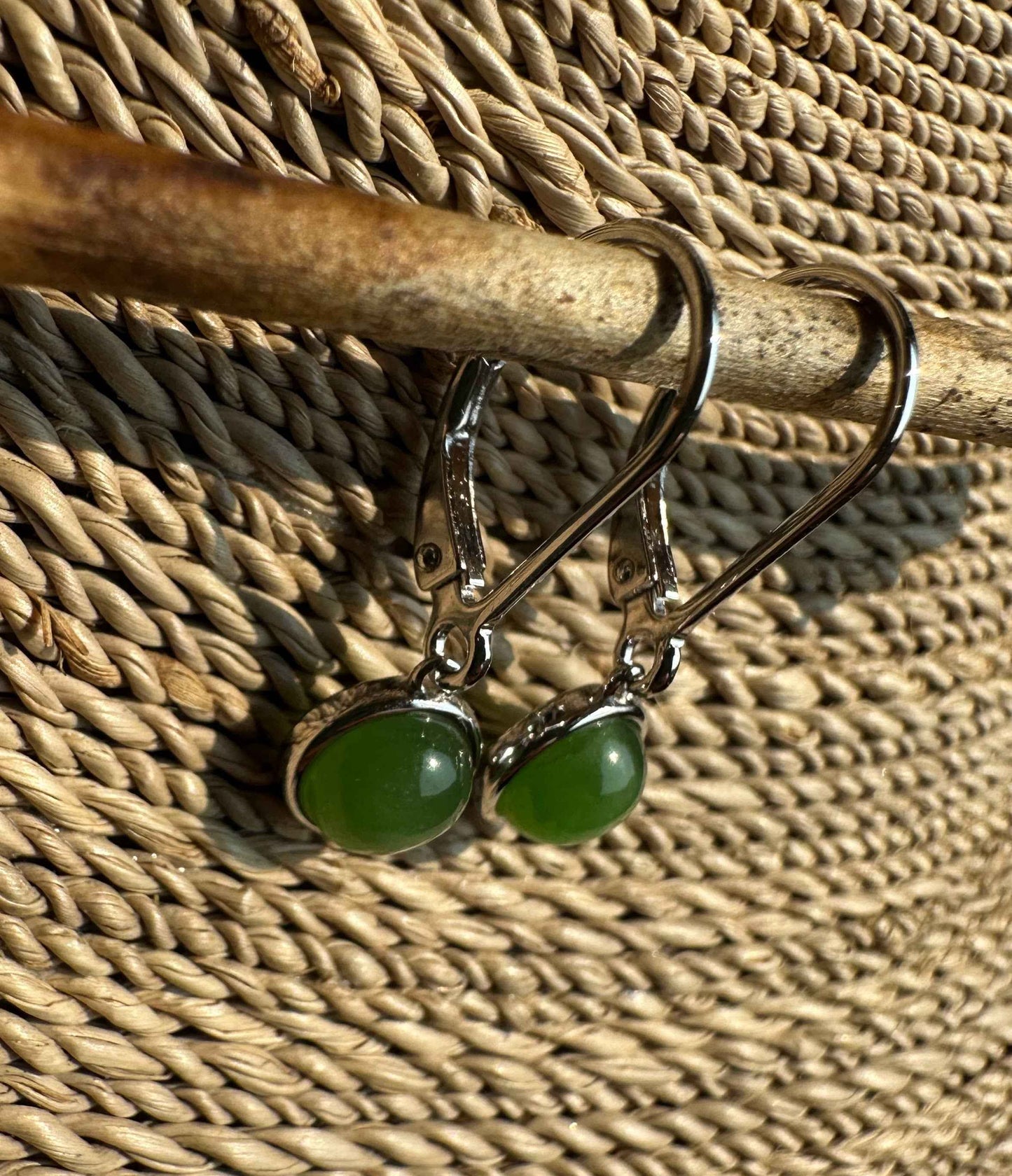 Jade Round Leaverback Earrings 6mm