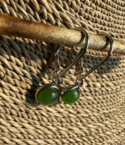 Jade Round Leaverback Earrings 6mm