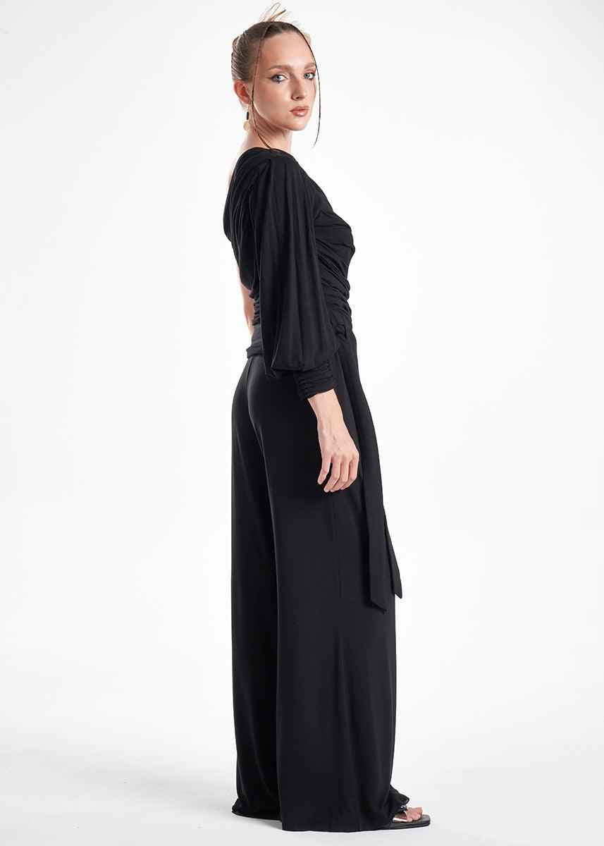 LavaNera One Shoulder Black Jersey Viscose Blouse