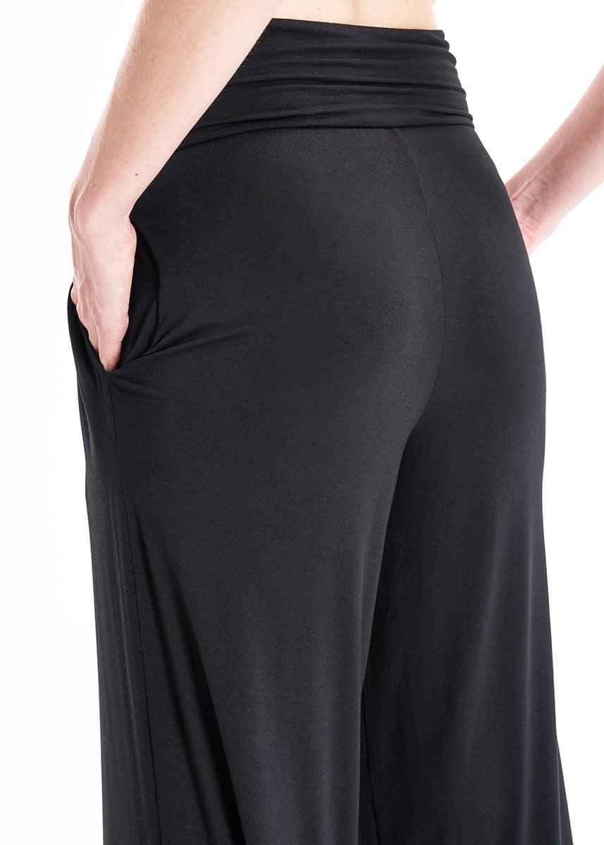 Black Knit 2-Piece Set With An Asymmetrical One-Sleeve Blouse And Palazzo Pants