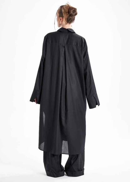 Lightweight And Breathable Deep Black Set With Maxi Button Down And Palazzo Pants