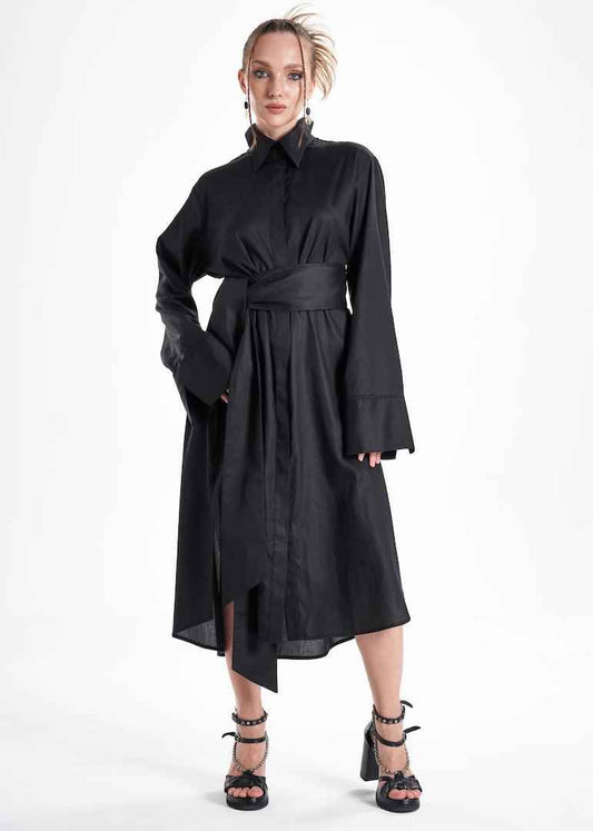 Aitna Long Black Organic Finest Fabric Shirt Dress