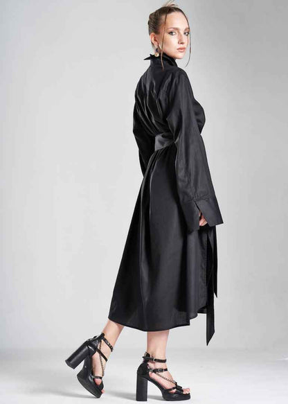 Aitna Long Black Organic Finest Fabric Shirt Dress