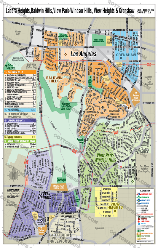 Ladera Heights, Baldwin Hills, View Park-Windsor Hills, View Heights and Crenshaw Map, Los Angeles County, CA - POSTER PRINTS