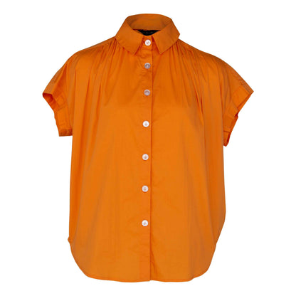 Womens Gather Collar Shirt in Orange – Stylish Gathered Blouse