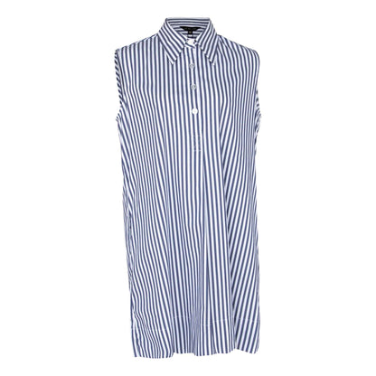 Italian Cotton Blue Stripe Sleeveless Dress – Elegant Summer Dress