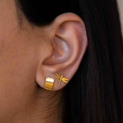 Golden Lock Rectangle Earrings – Elegant Gold-Plated Jewelry for Women