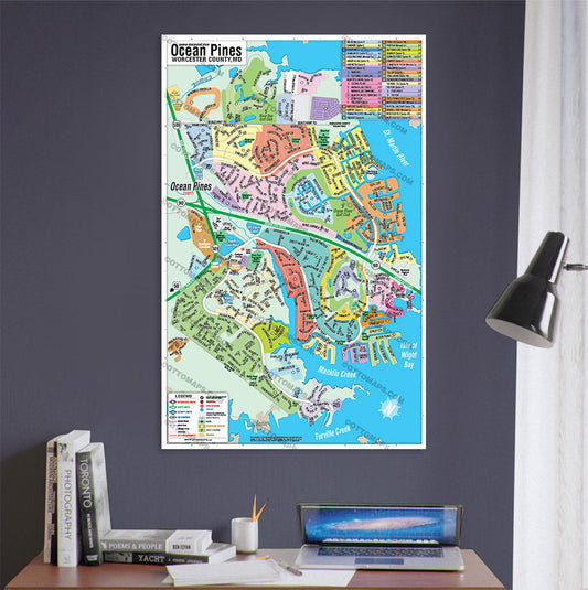 Ocean Pines Map, Worcester County, MD - POSTER PRINTS