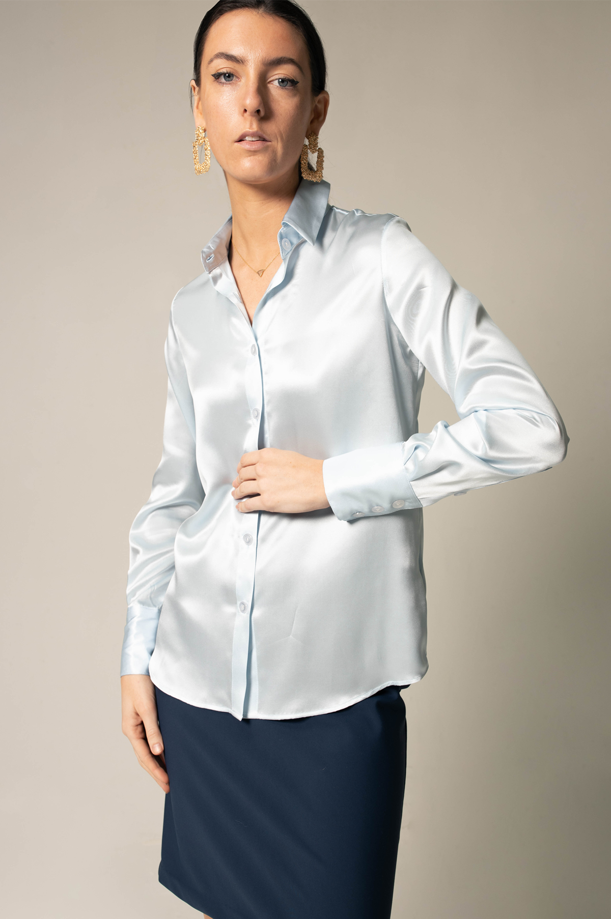 Luxe Silk Blouse in Blue – Luxurious Women’s Silk Top - Lolomo!