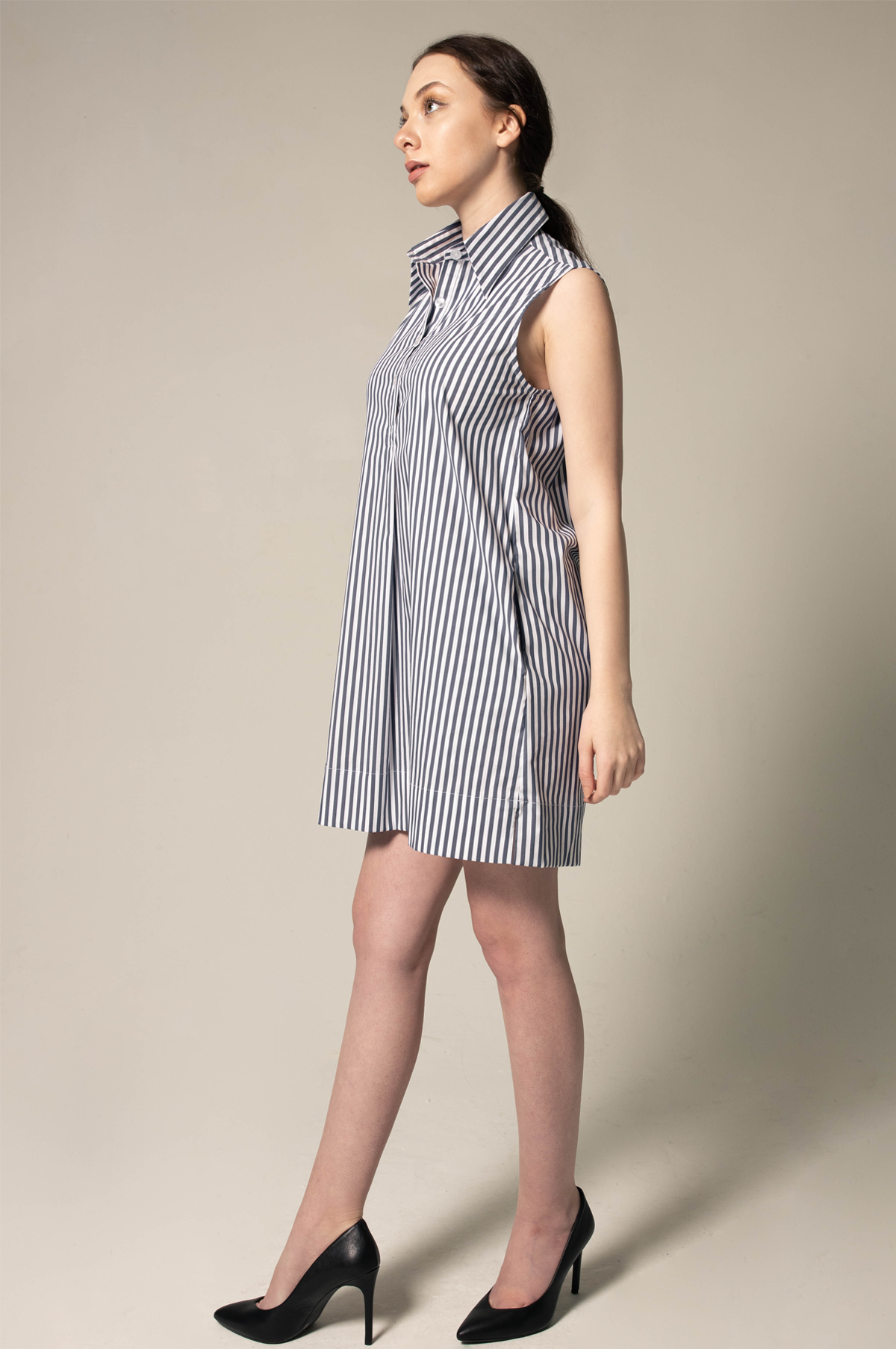 Italian Cotton Blue Stripe Sleeveless Dress – Elegant Summer Dress - Lolomo!