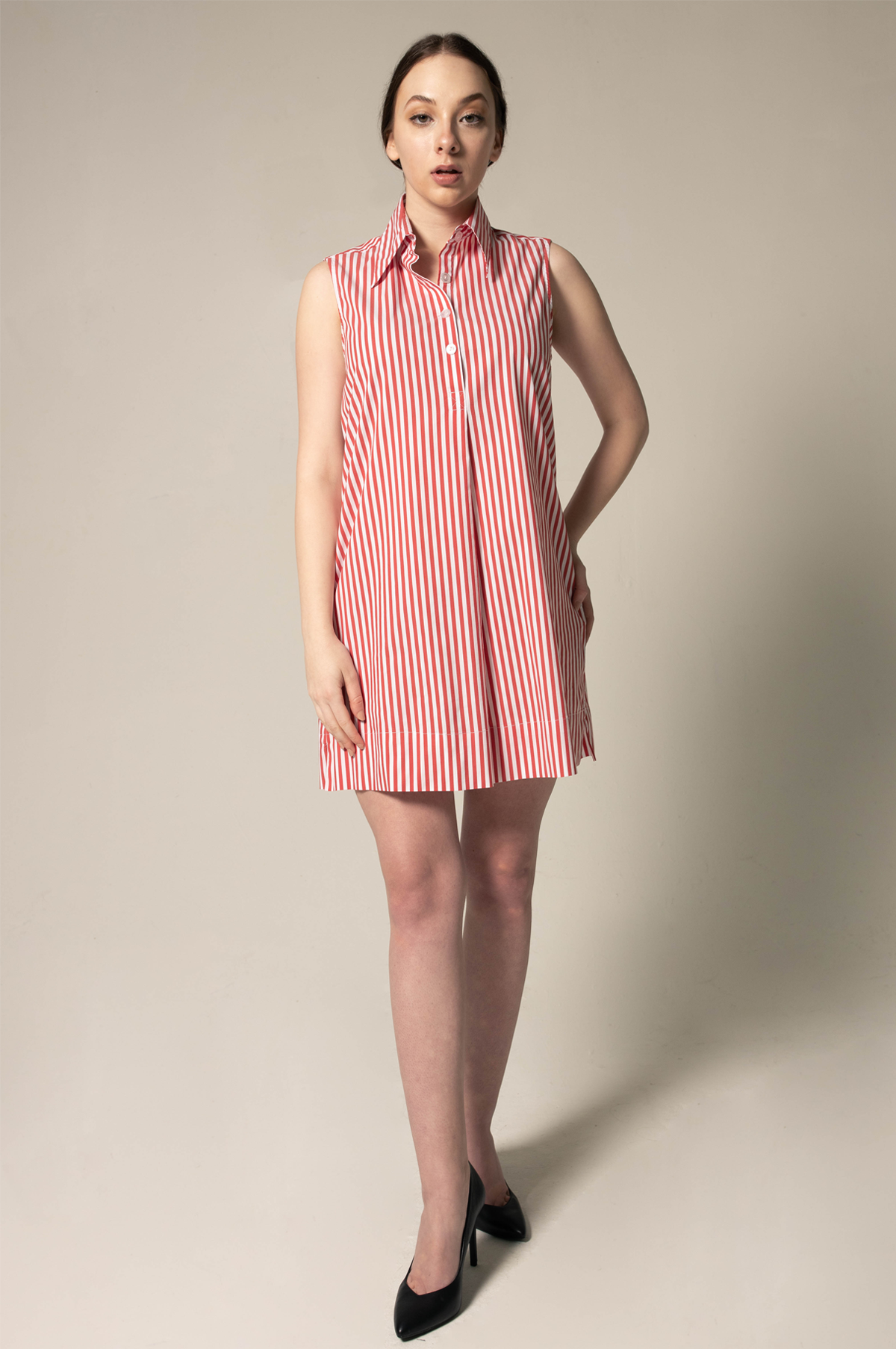 Italian Cotton Red Stripe Sleeveless Dress – Elegant Summer Dress - Lolomo!
