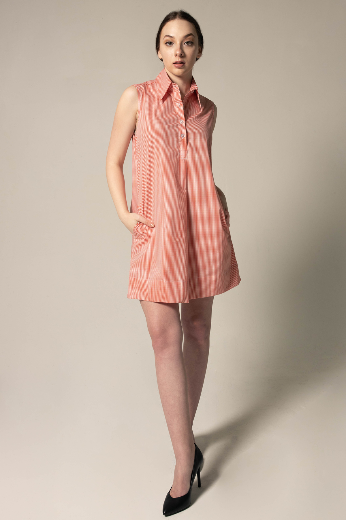 Italian Cotton Orange Sleeveless Dress – Elegant Summer Wear - Lolomo!