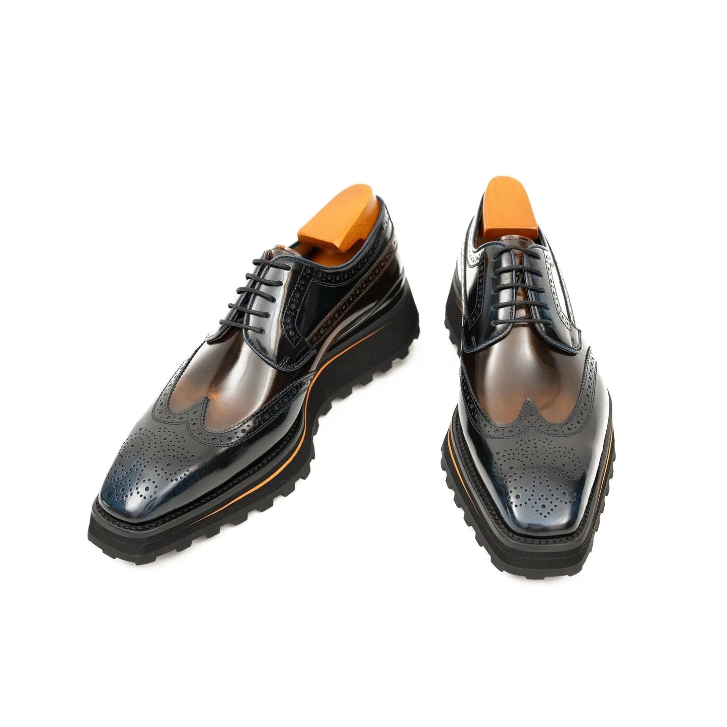 Patent leather shoes Platform brogues Blue