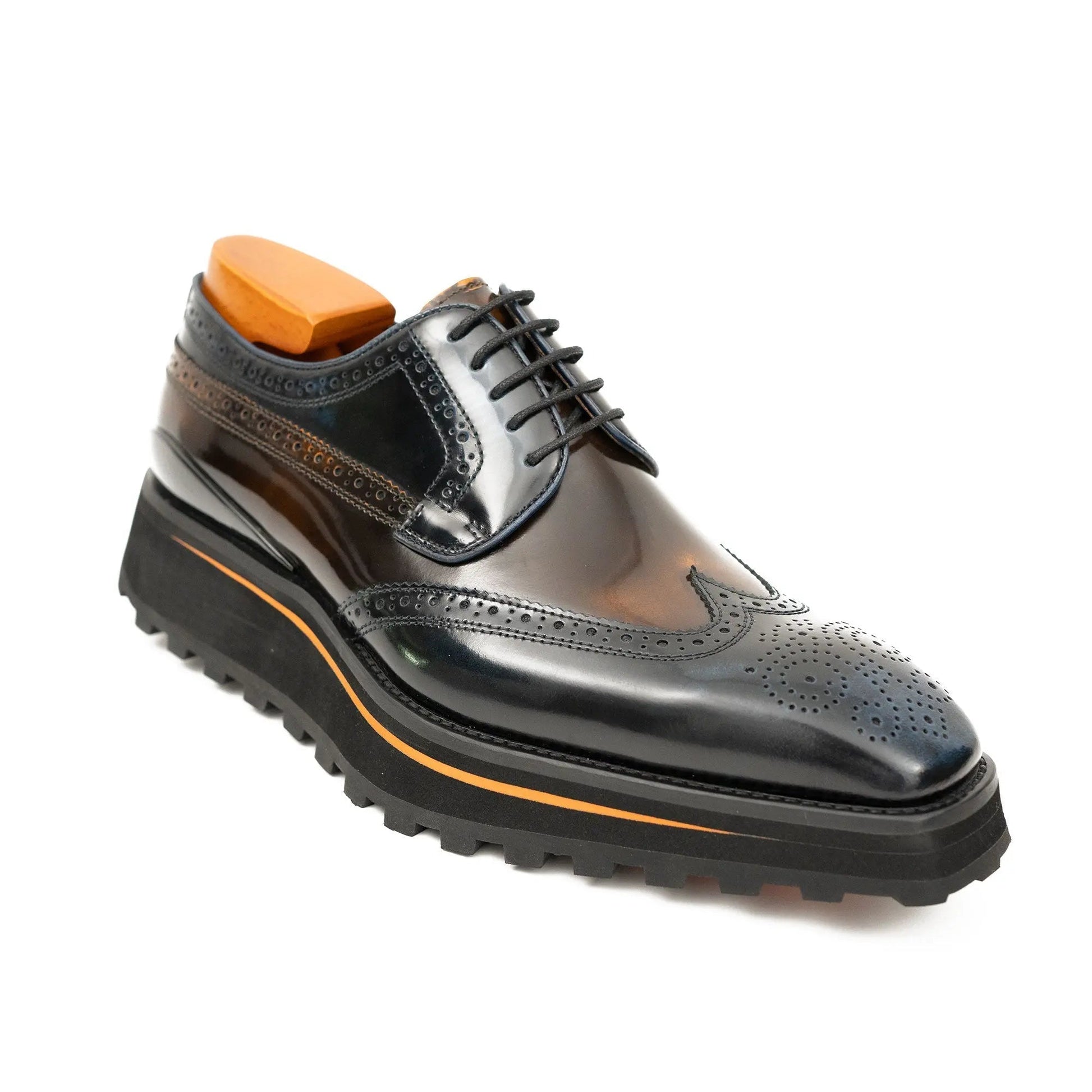 Patent leather shoes Platform brogues Blue